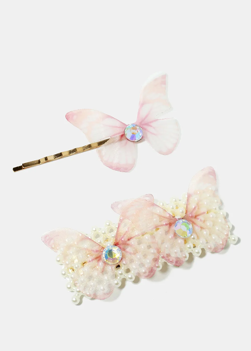 2-Piece Butterfly & Pearl-Studded Hairpins