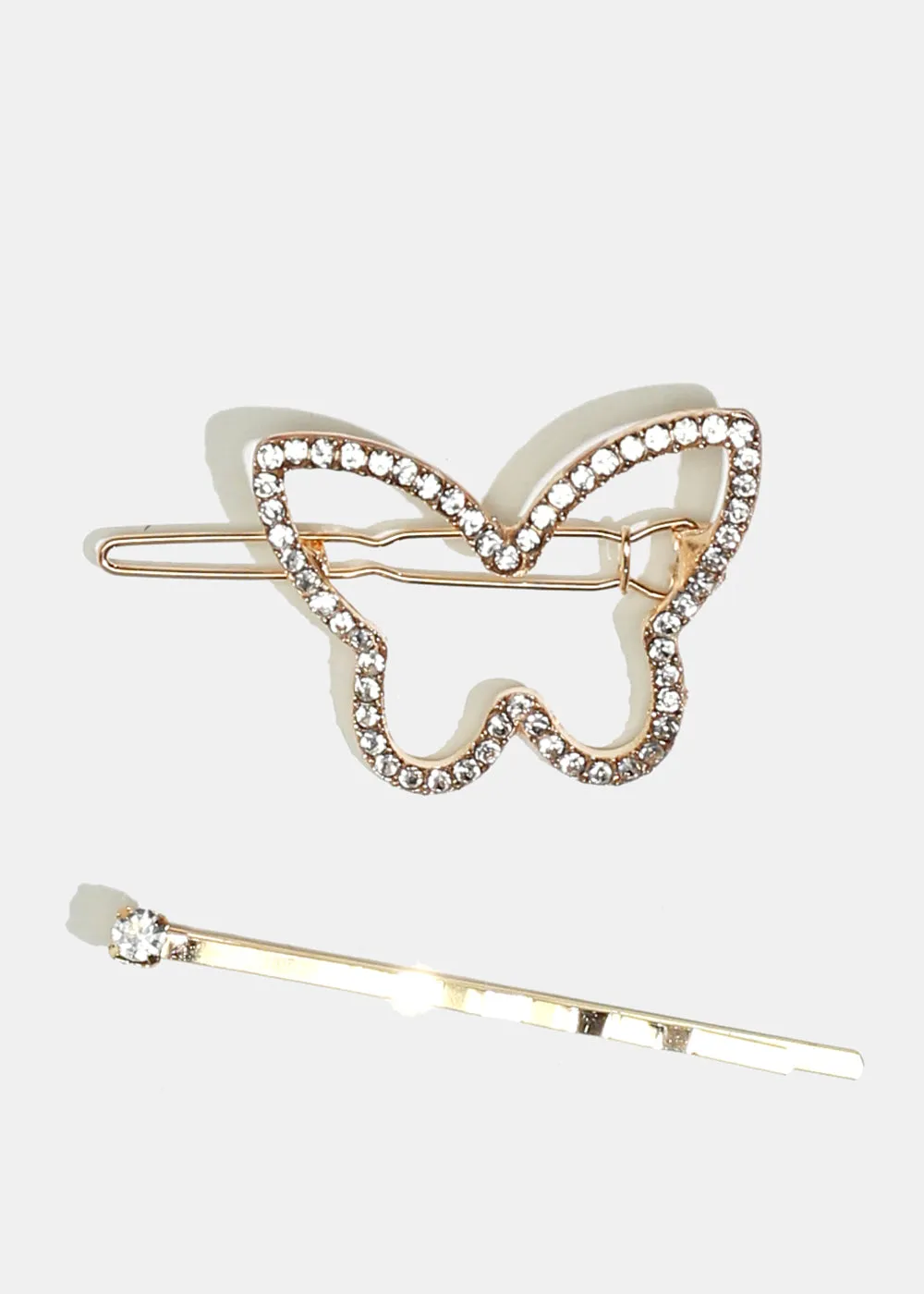 2-Piece Butterfly & Rhinestone Hair Pins