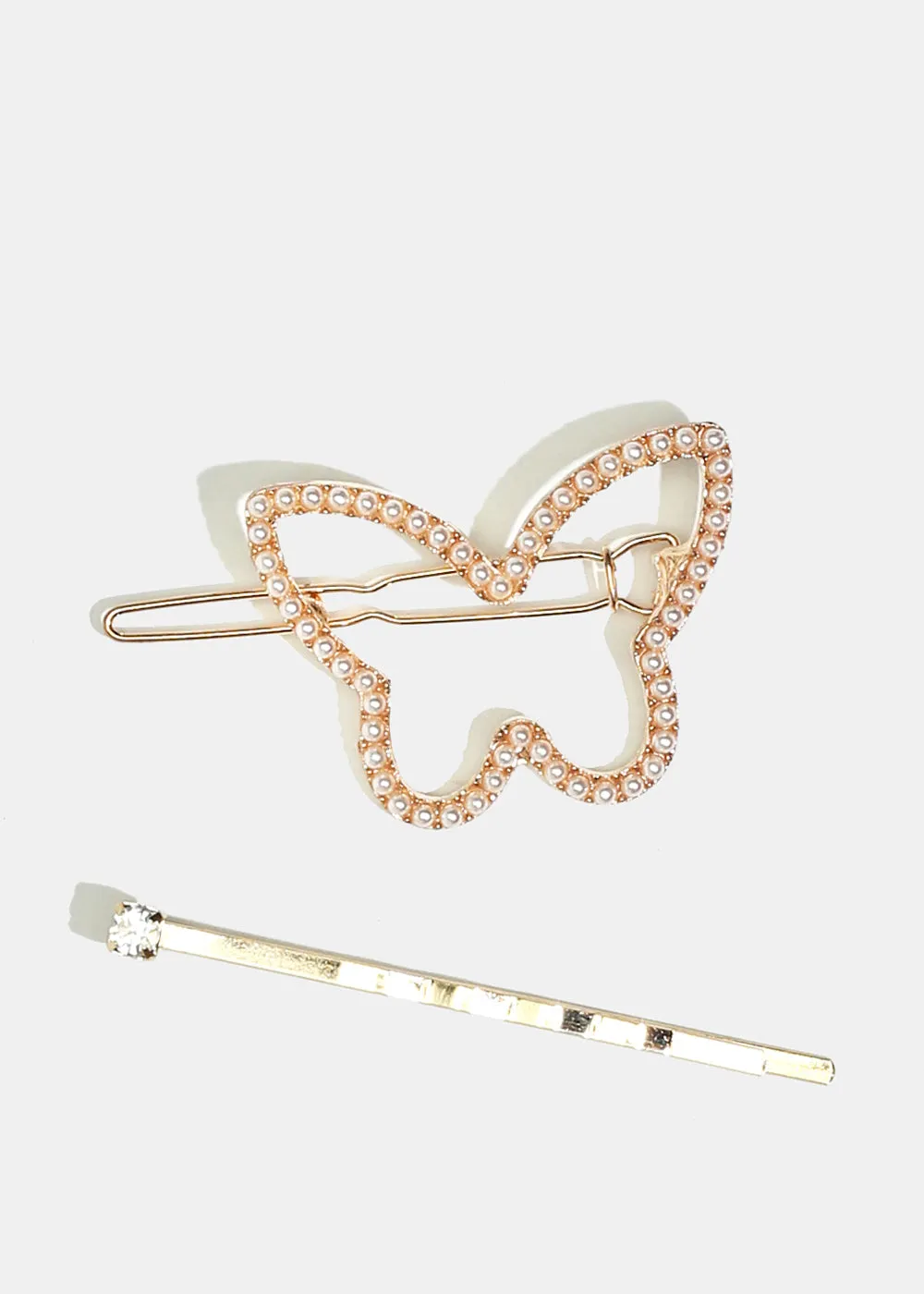 2-Piece Butterfly & Rhinestone Hair Pins