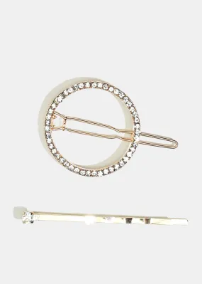 2-Piece Circle & Rhinestone Hairpins