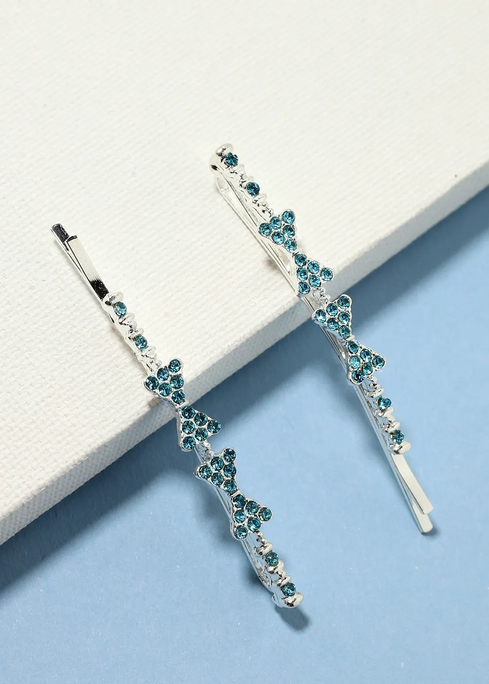 2-Piece Rhinestone-Studded Bow Hairpins