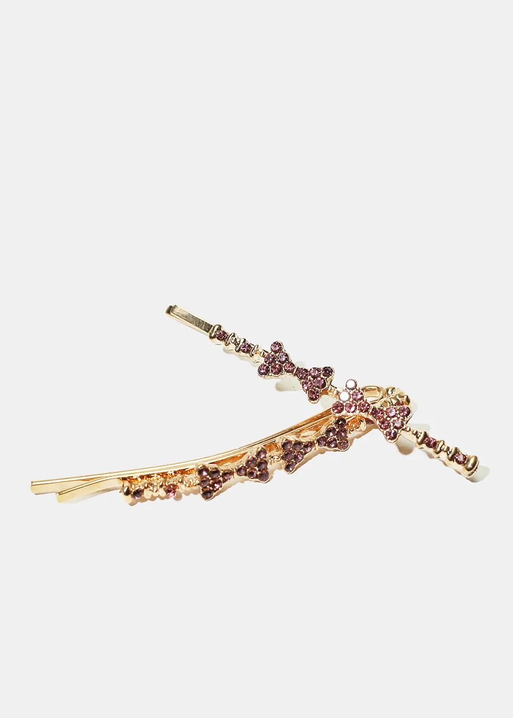 2-Piece Rhinestone-Studded Bow Hairpins