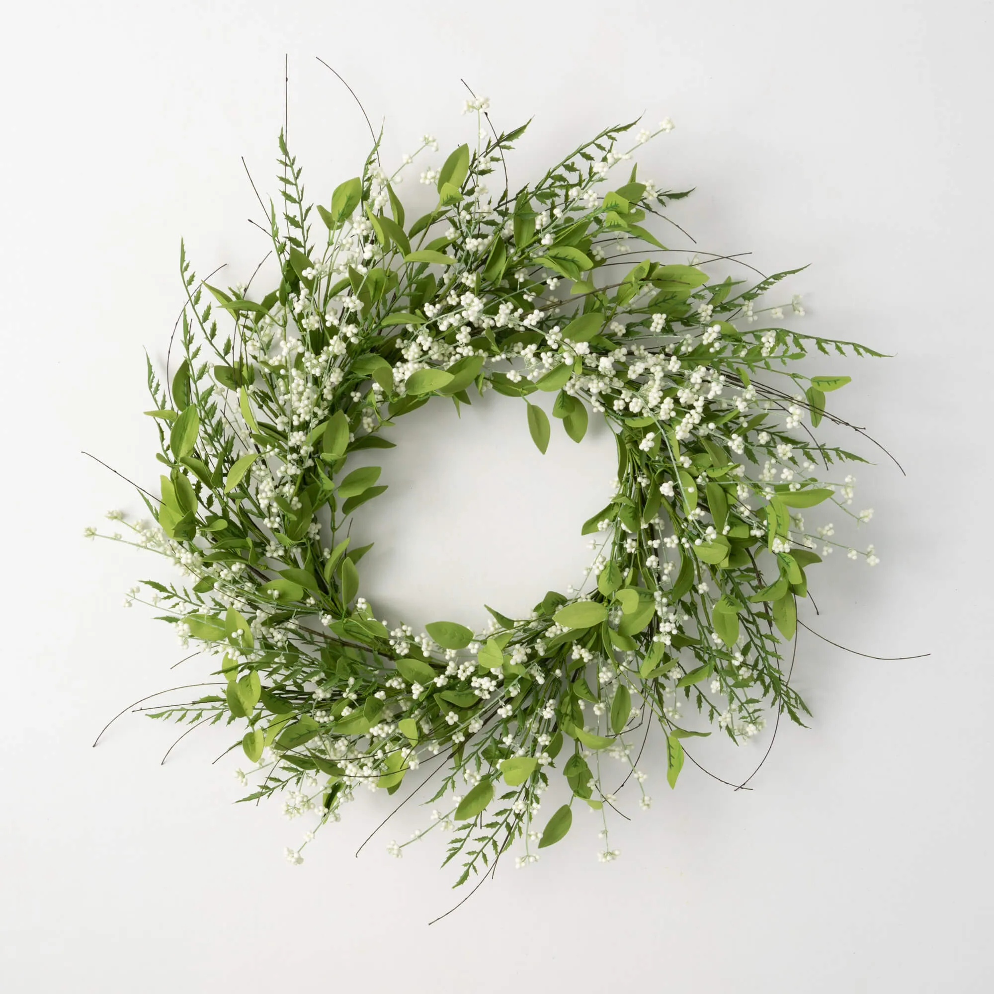 28"H Sullivans Lush Leaf Berry Wreath, Green