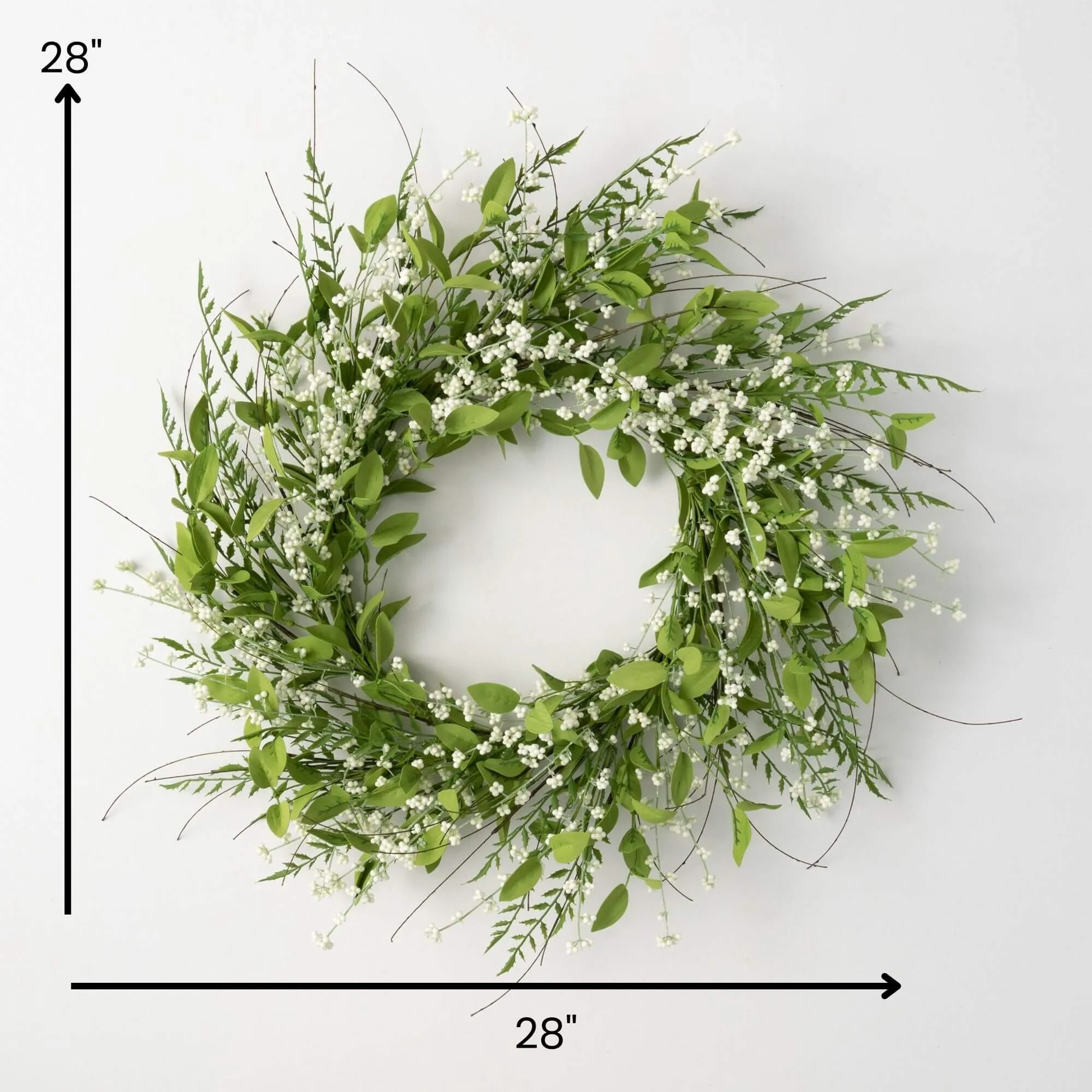 28"H Sullivans Lush Leaf Berry Wreath, Green