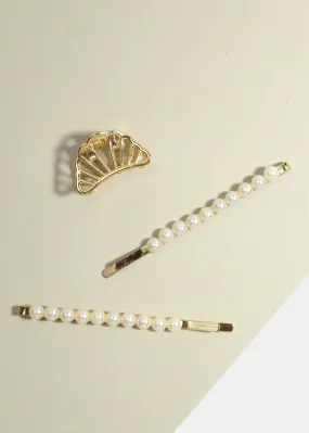 3-Piece Pearl-Studded Hair Pins