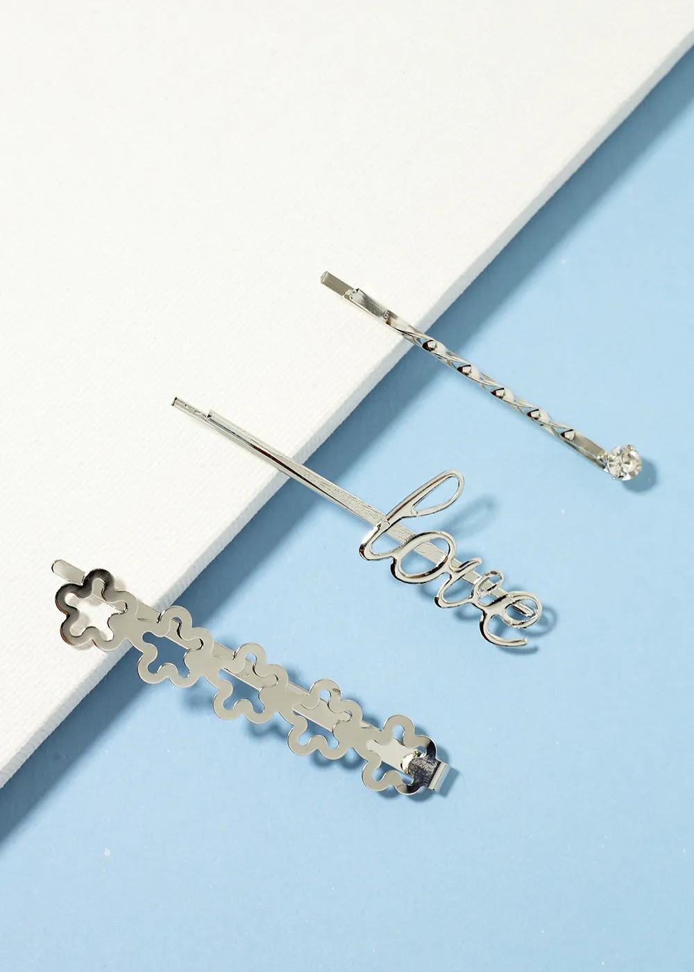 3-Piece "LOVE" & Metal Flower Hair Pins