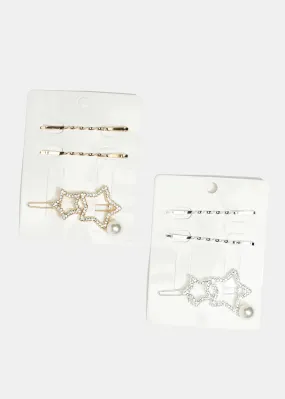 3-Piece Rhinestone Star with Pearl Hairpins