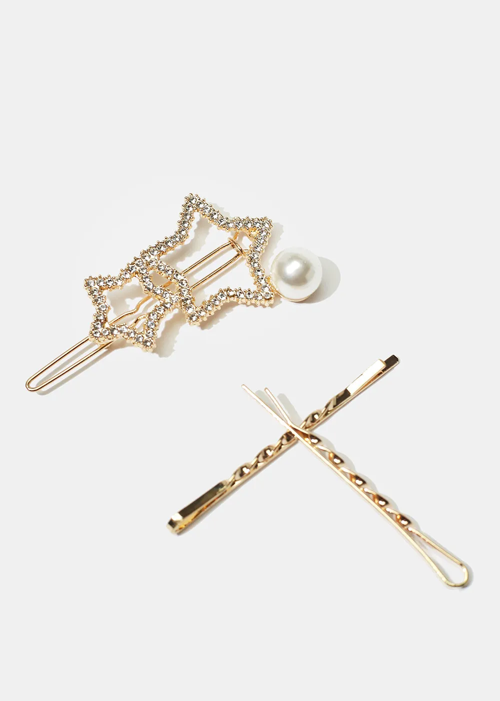 3-Piece Rhinestone Star with Pearl Hairpins