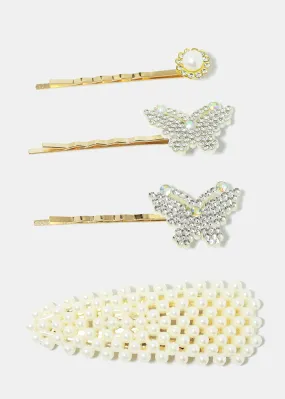 4-Piece Butterfly & Pearl Hairpins