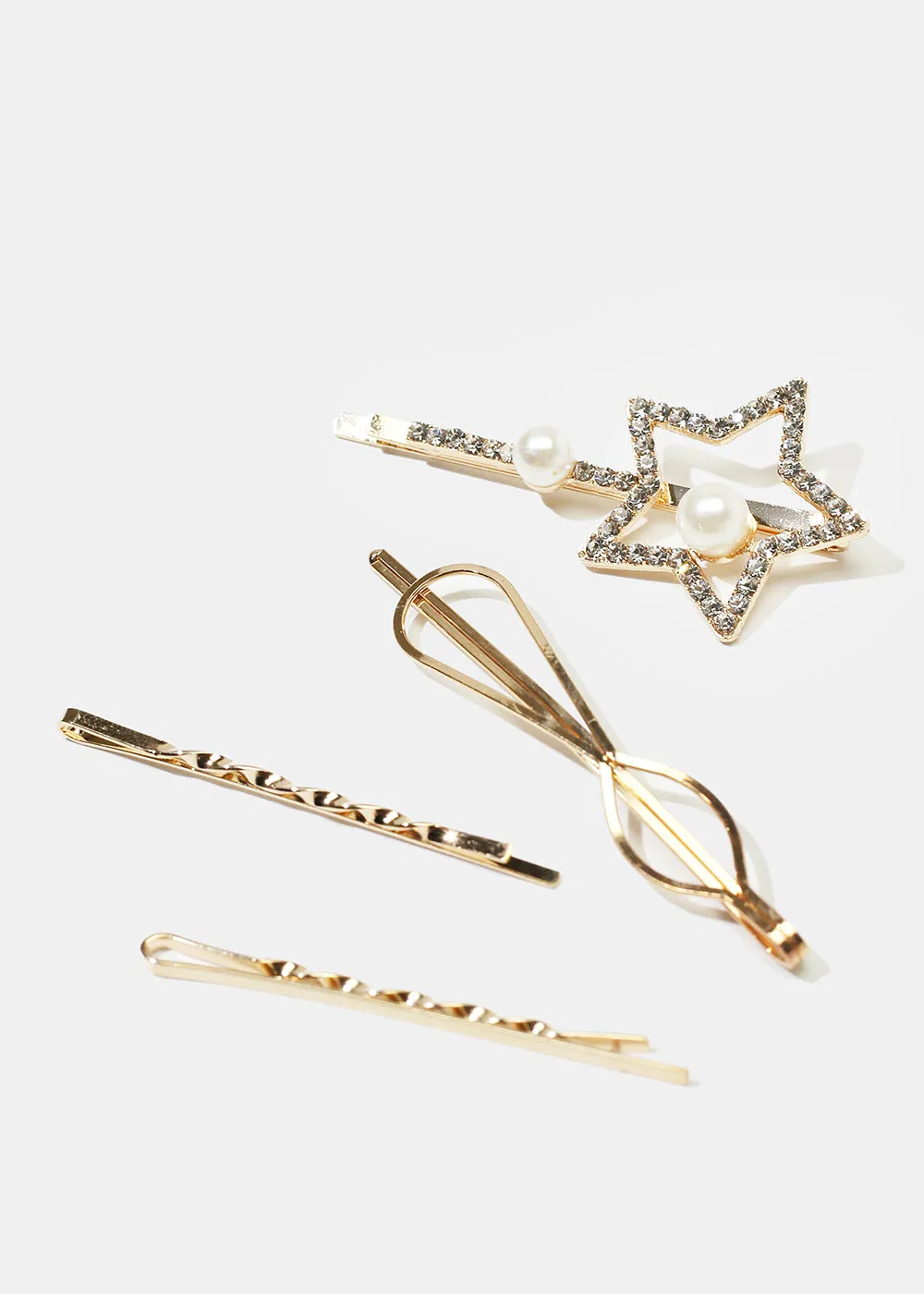 4-Piece Rhinestone & Pearl Star Hairpins