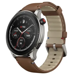 Premium Amazfit GTR 4 Smart Watch (46mm, GPS) - Elegant Aluminum Case with Vintage Brown Leather Strap