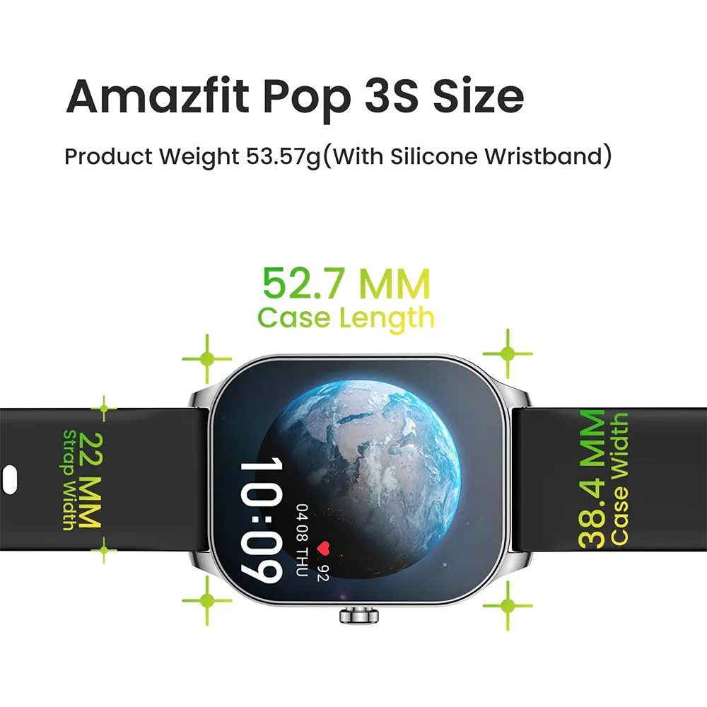 Amazfit Pop 3S Smart Watch (49mm) Black Case With Black Silicone Strap