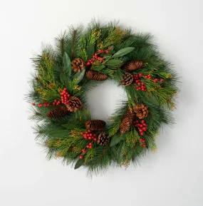 Artificial Rustic Pine & Berry Wreath Multicolor 24"H