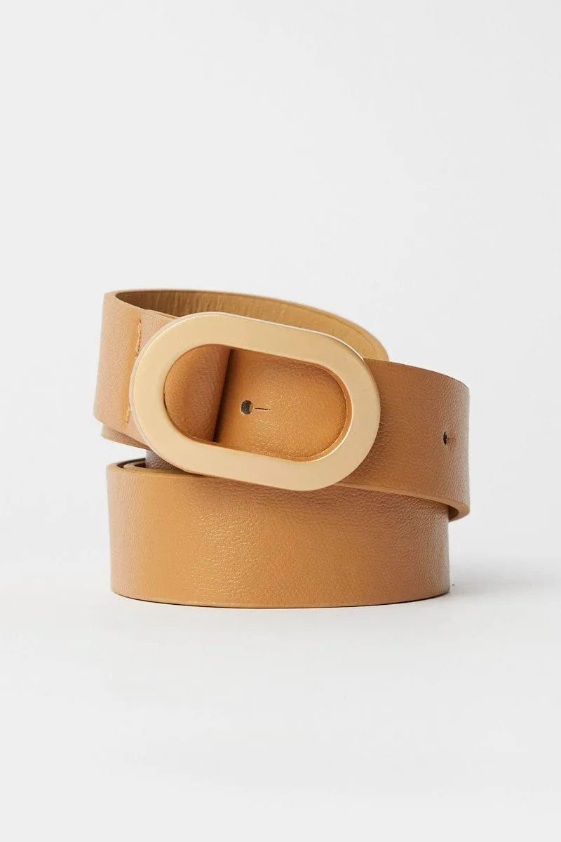 Beige Oval Buckle Belts