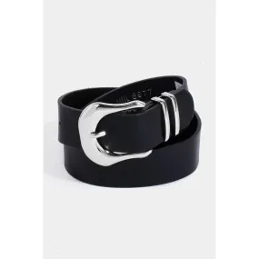 Black Smooth Silver Buckle Belt