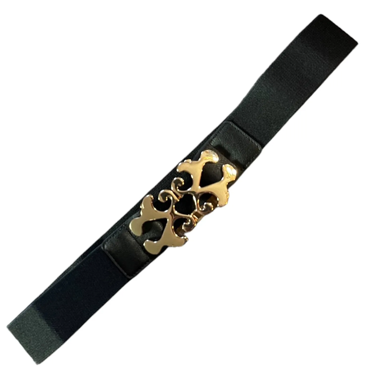 Black Stretch Belt Gold Clasp Buckle Medium