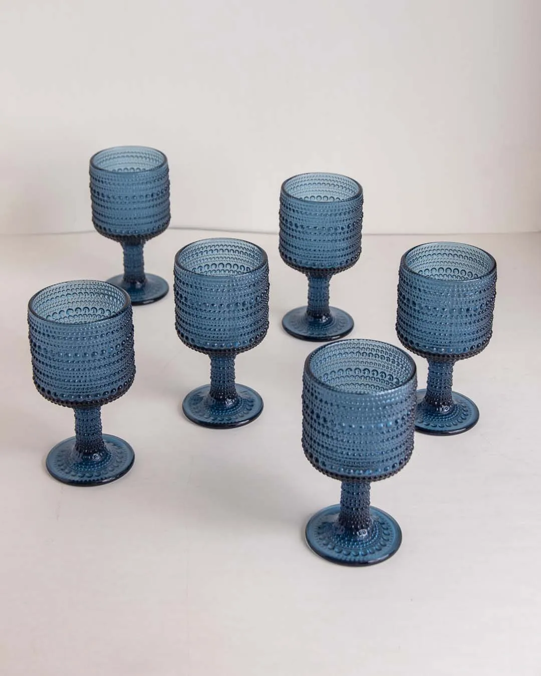 Bubble Embossed Goblet Glass Blue - Set of 6