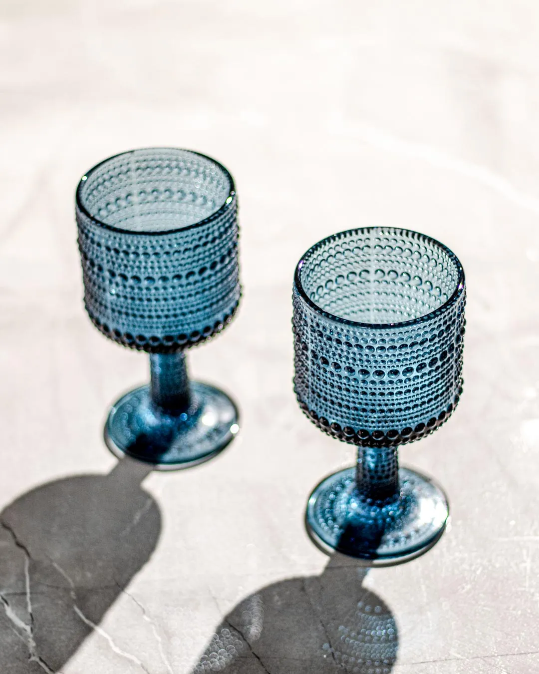 Bubble Embossed Goblet Glass Blue - Set of 6