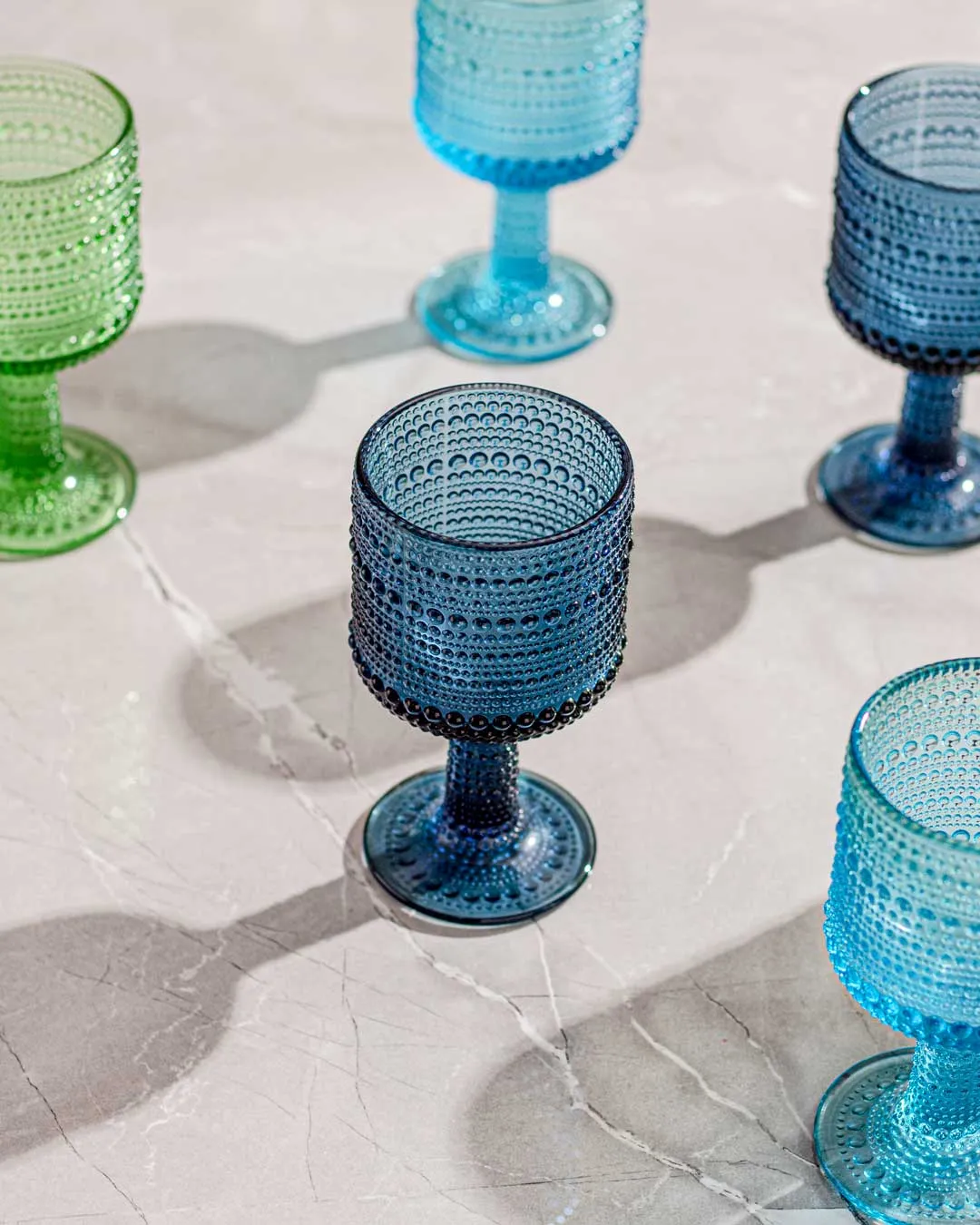 Bubble Embossed Goblet Glass Blue - Set of 6