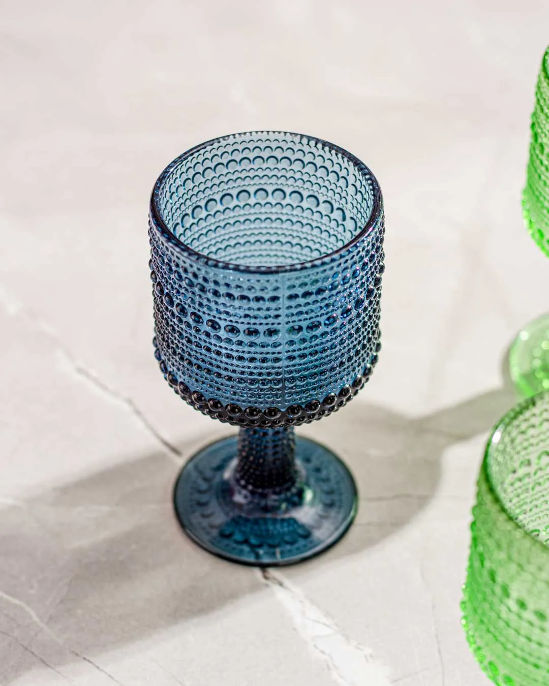 Bubble Embossed Goblet Glass Blue - Set of 6