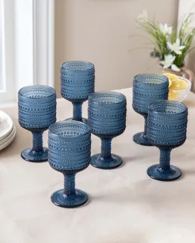 Bubble Embossed Goblet Glass Blue - Set of 6