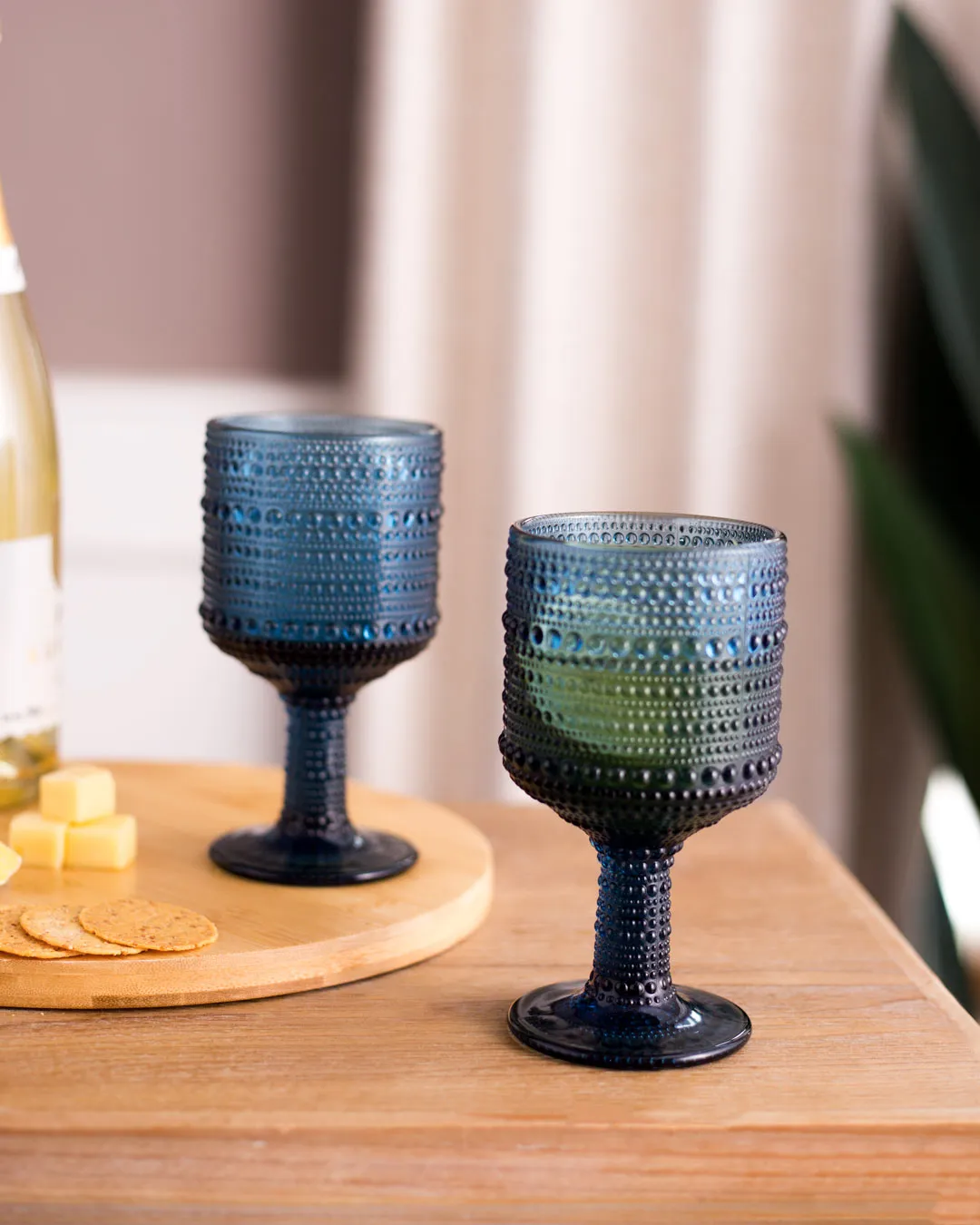 Bubble Embossed Goblet Glass Blue - Set of 6