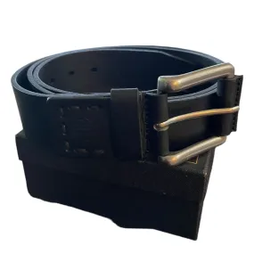 Chaoren Black Leather Silver Buckle Belt Size 40 49" Length