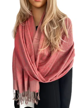 CORAL PAISLEY PRINT REVERSIBLE PASHMINA SHAWL SCARF