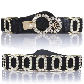 Dance America B007 Elastic Belt with Oval Crystal and Gold Accent in Stock