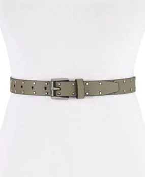 DKNY Women's Pebble Metallic Studded Skinny Faux-Leather Belt, Olive, L