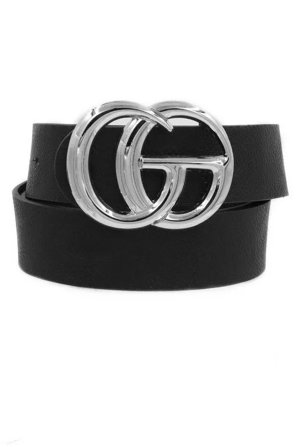 Double Metal Ring Faux Leather Belt