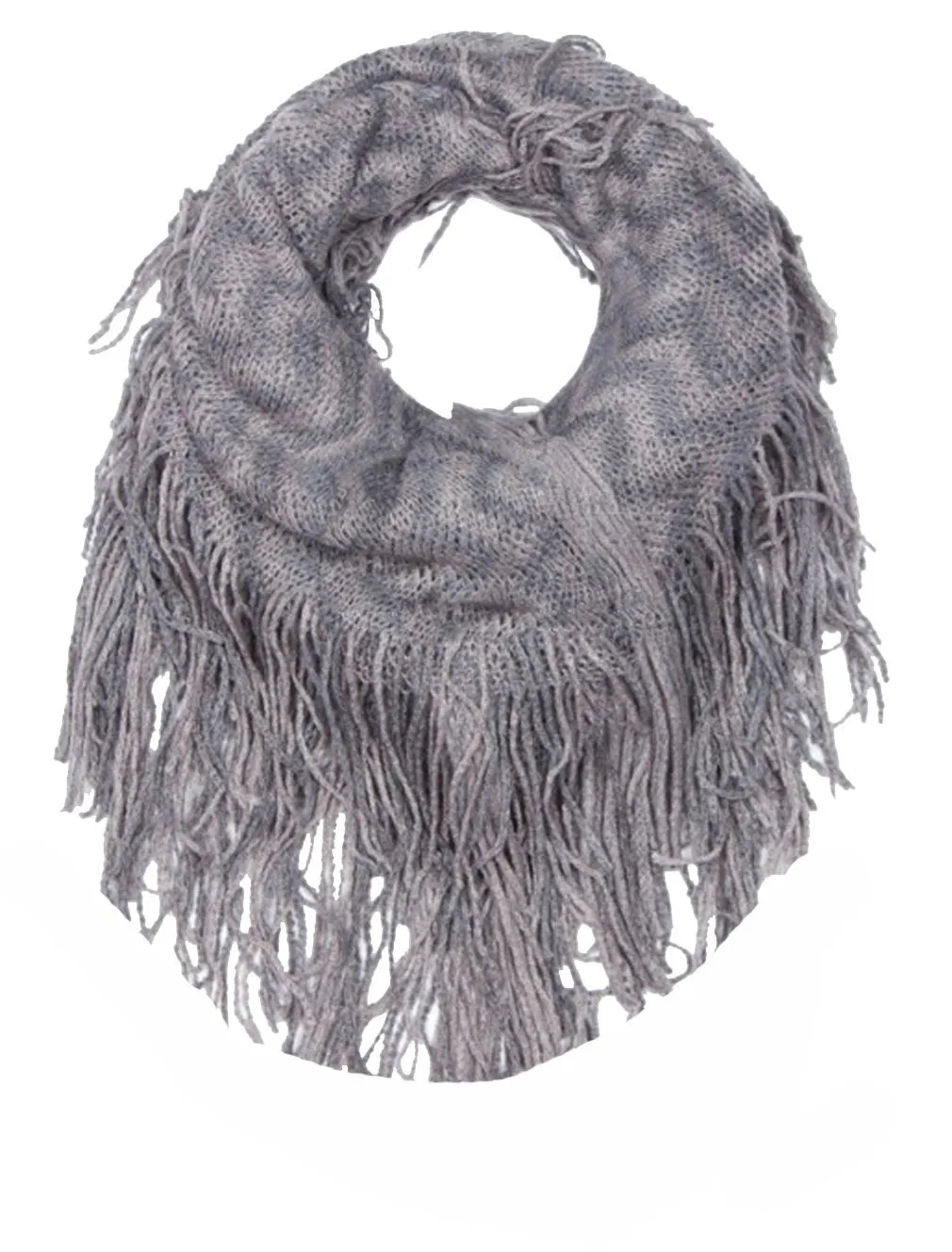 Gray Stunning Winter Chevron Zig Zag Design Fringe Infinity Loop Scarf