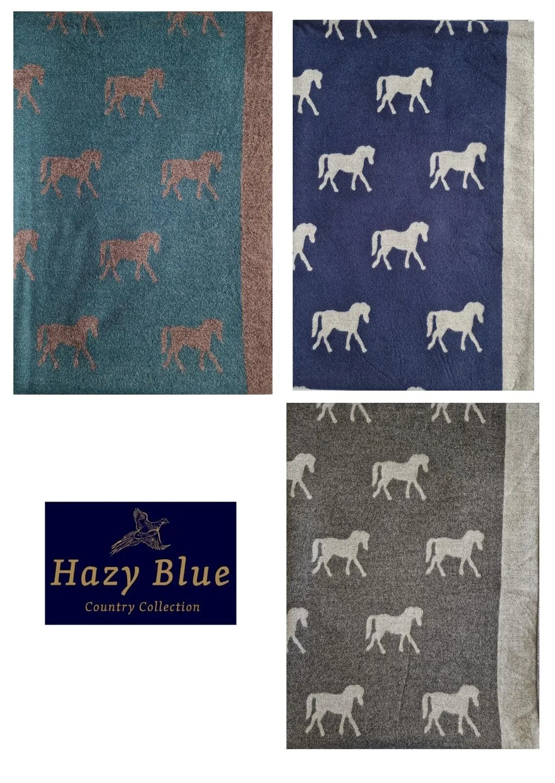 Hazy Blue Pashmina feel Luxury Ladies Womens Scarf - Horse