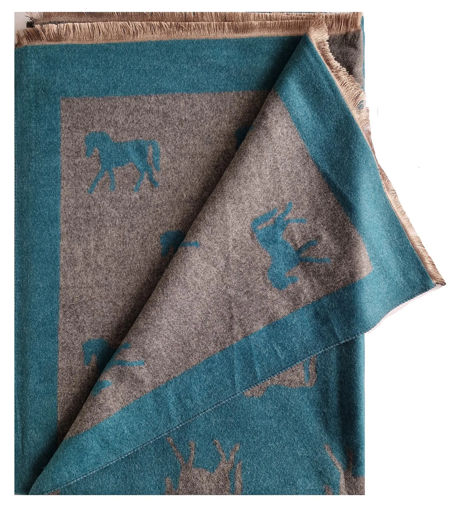 Hazy Blue Pashmina feel Luxury Ladies Womens Scarf - Horse