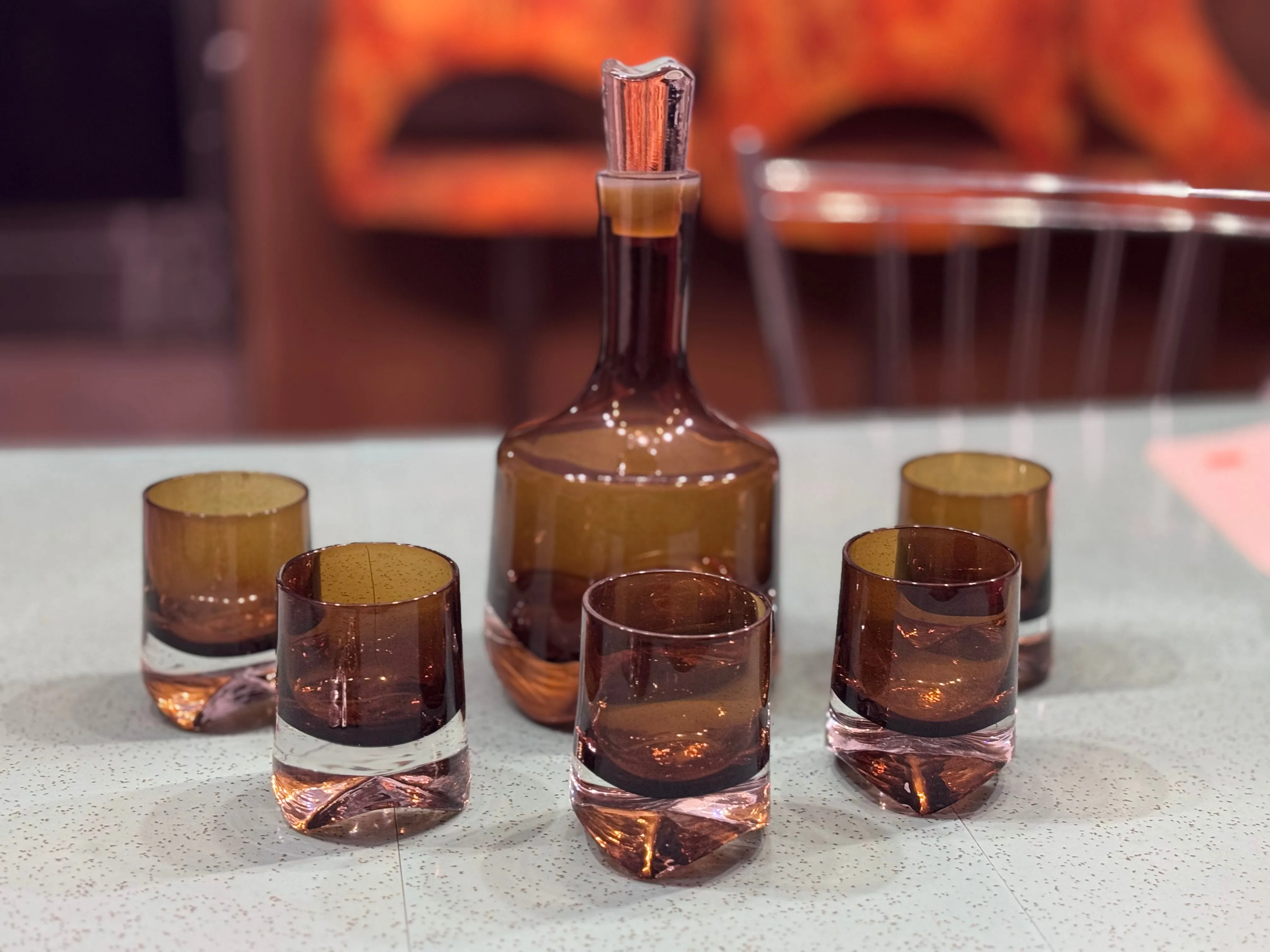 Heavy Brown Glass Decanter set