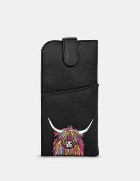 Highland Cow Black Leather Glasses Case