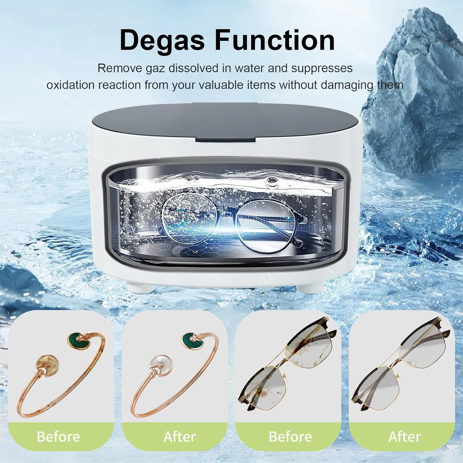 Jewelry Cleaner Ultrasonic Machine 600ML with 5 Digital Timer and Degassing Function