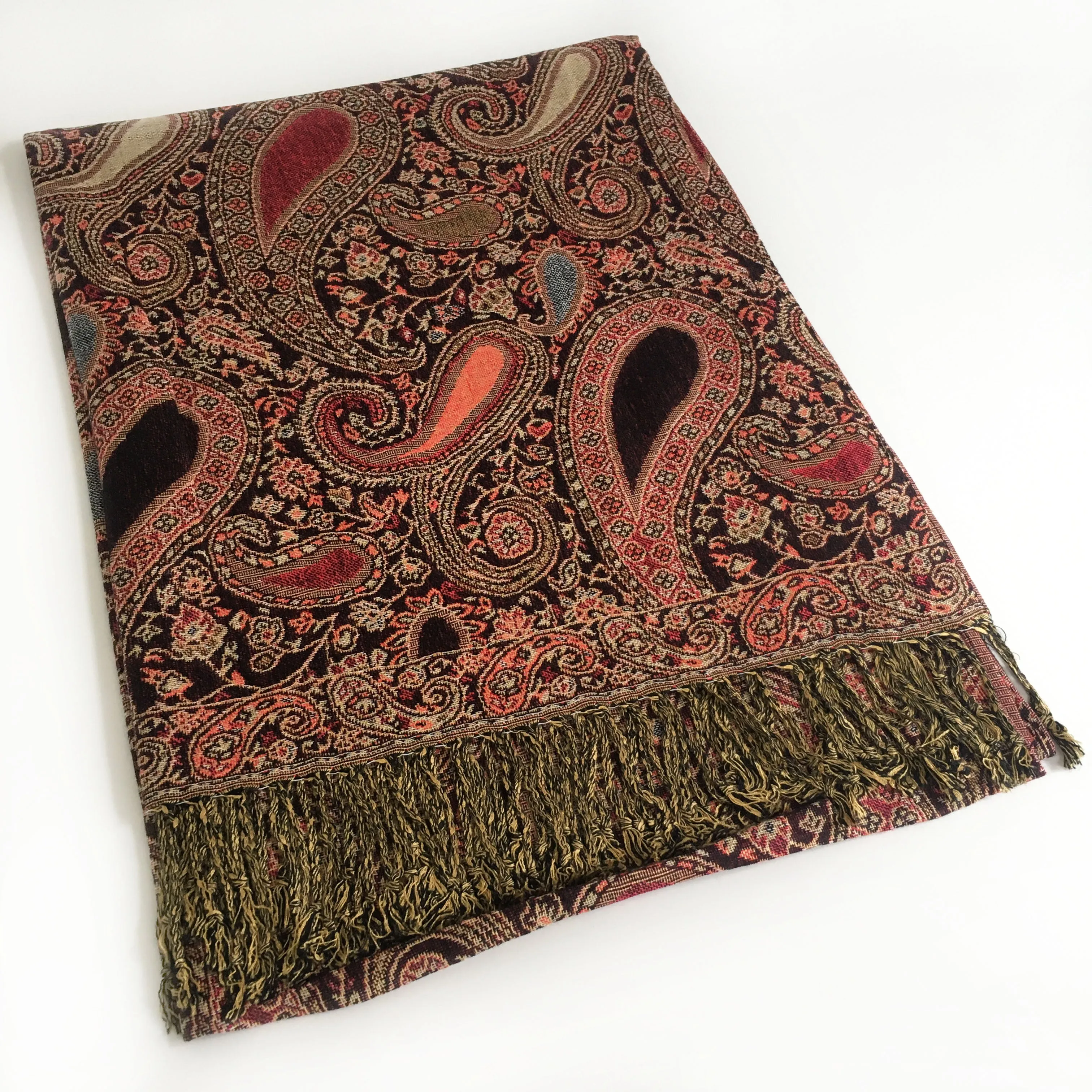 LARGE BLACK MULTI COLOUR PAISLEY PRINT PASHMINA SHAWL SCARF