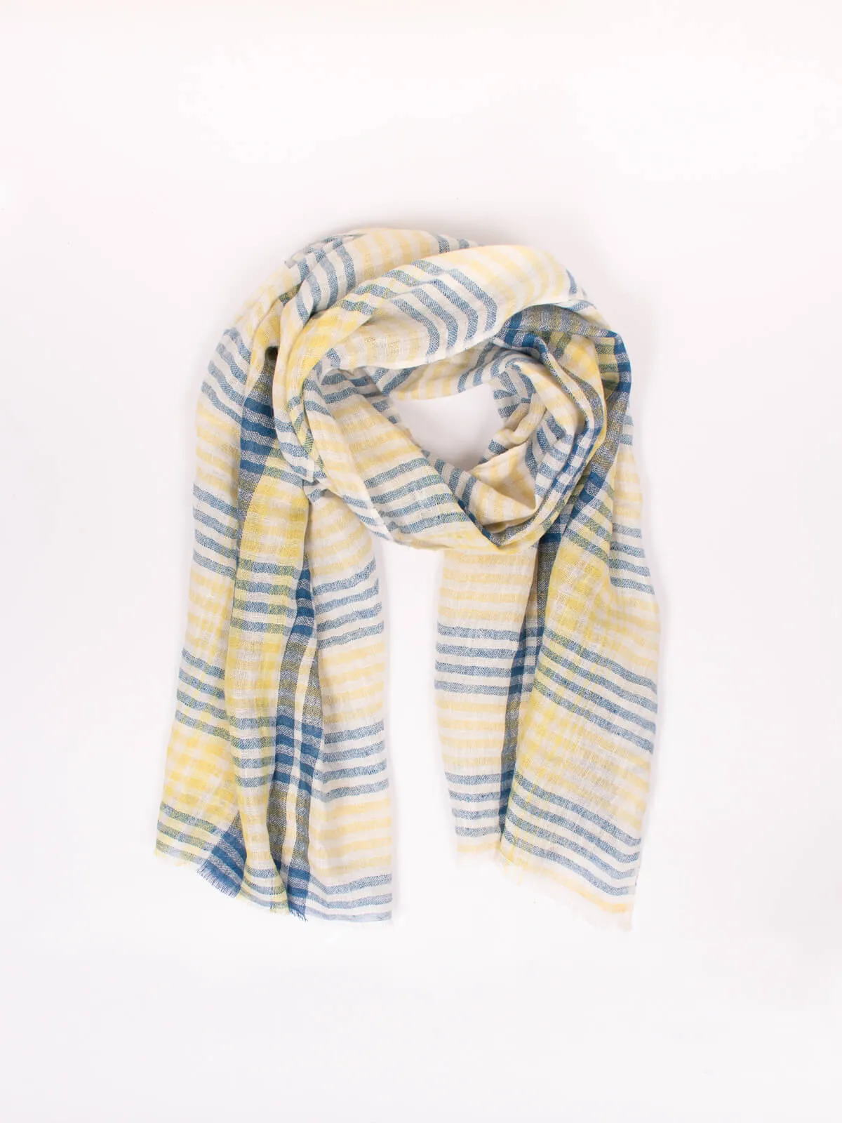 Linen Scarf, Indigo and Lemon Check