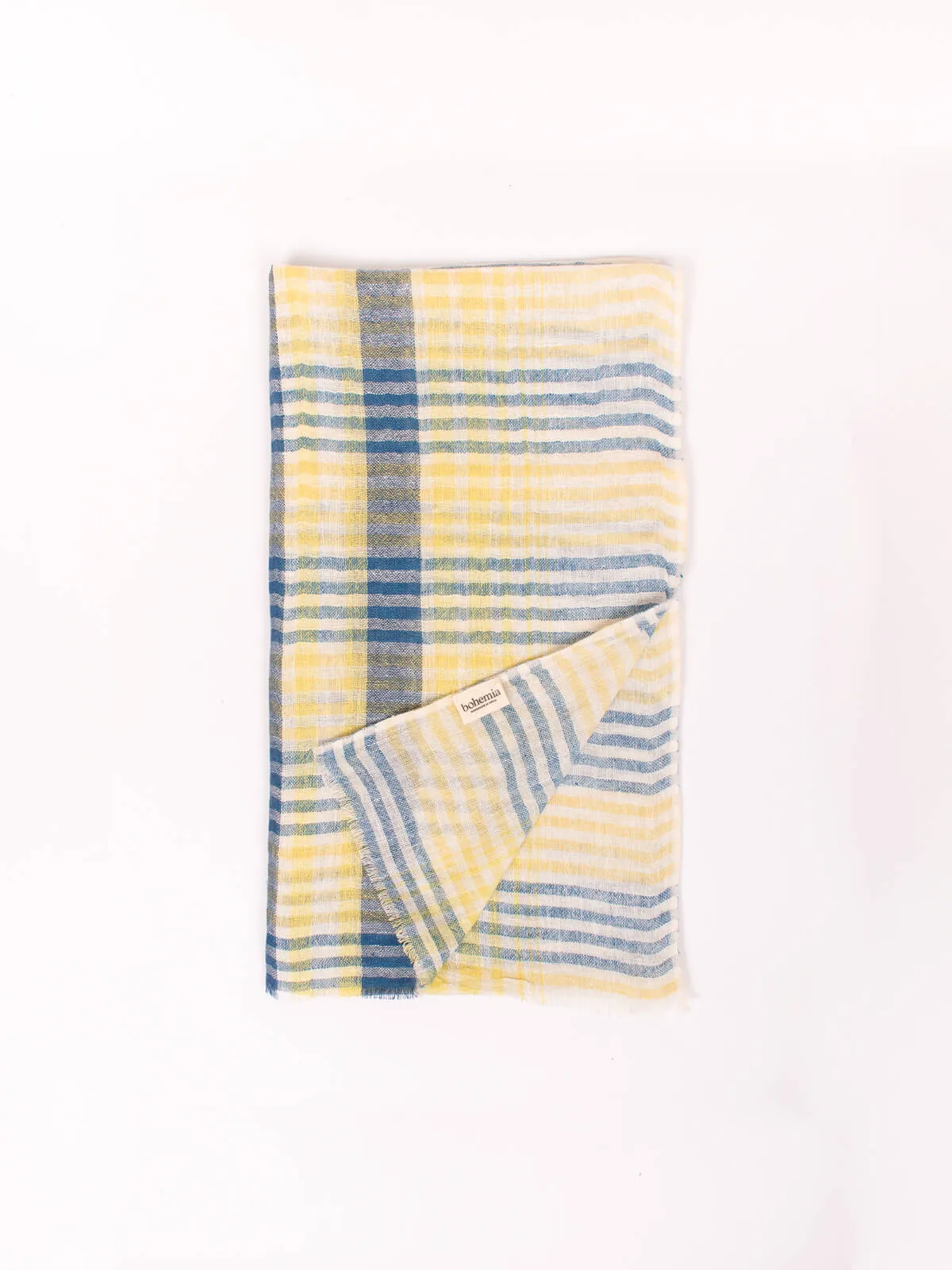 Linen Scarf, Indigo and Lemon Check