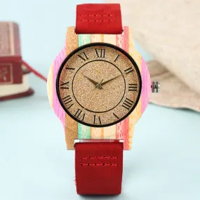 Natural Rainbow Genuine Leather Bamboo Watch