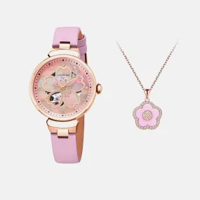 PINK CHERRY BLOSSOM 36MM AUTOMATIC WATCH & ROSEGOLD FLOWER NECKLACE & PINK CERAMIC