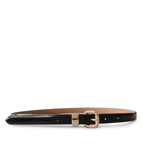 Queens Park |  Women's Skinny Black Patent Leather Belt with Gold Buckle