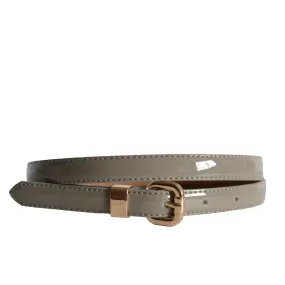 Queens Park | Women's Skinny Grey Patent Leather Belt with Gold Buckle