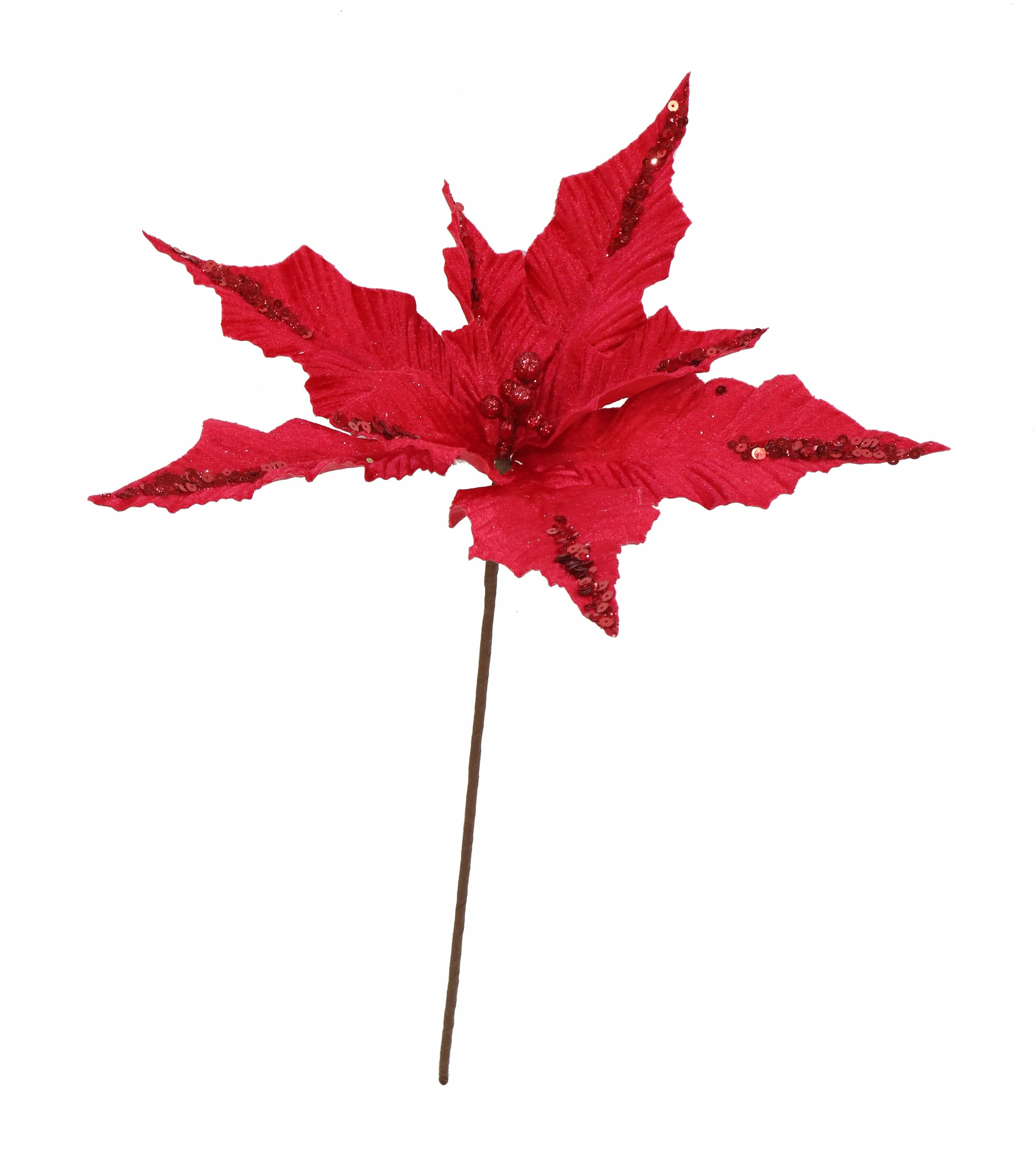 Red Mix Velvet Poinsettia Pick (30cm)