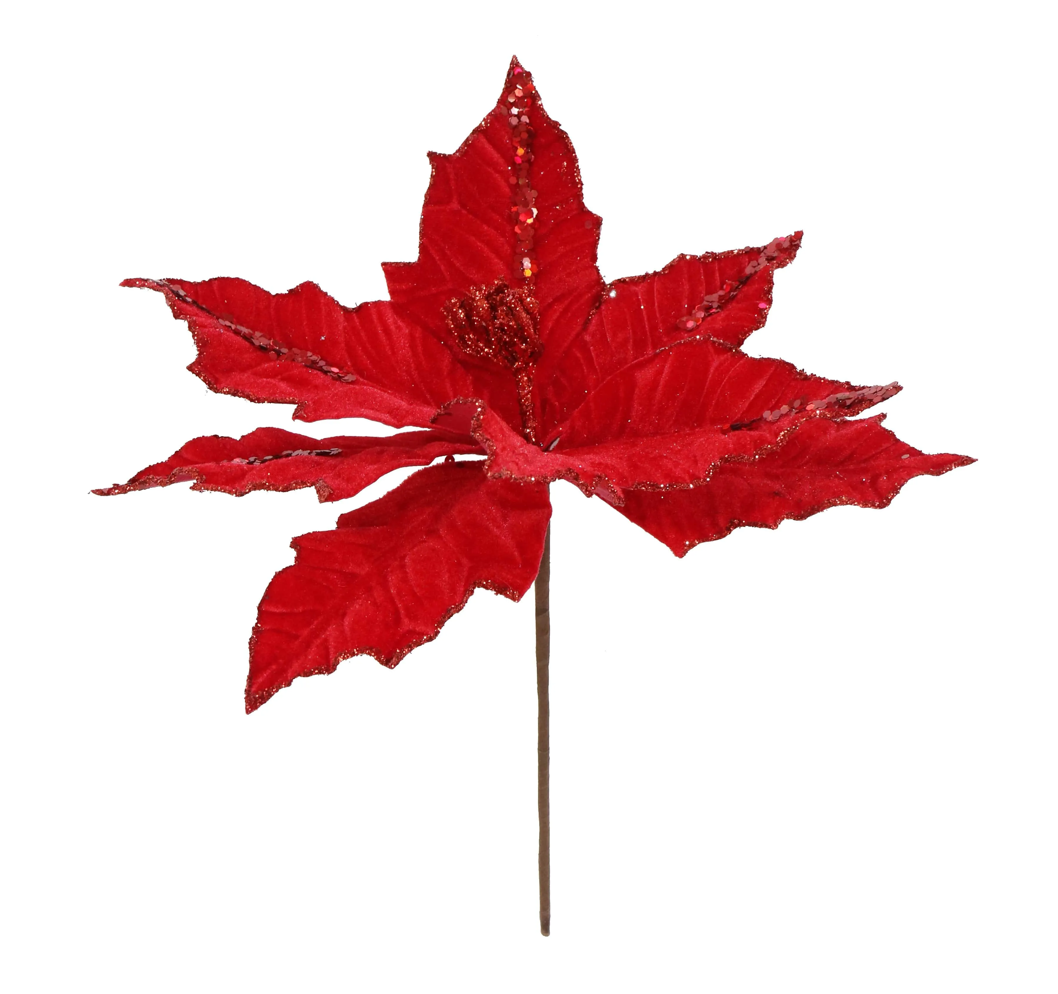 Red Mix Velvet Poinsettia Pick (30cm)