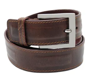 RL Brown Oilpullup Designer Stitched And Ribbed Belt