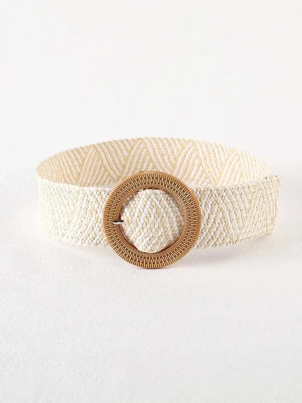 Round Buckle Boho Straw Belt