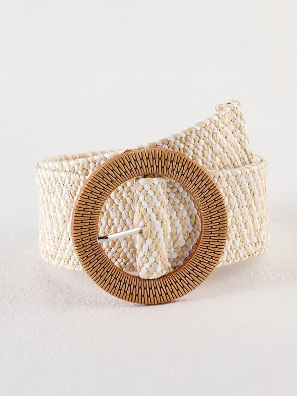 Round Buckle Boho Straw Belt