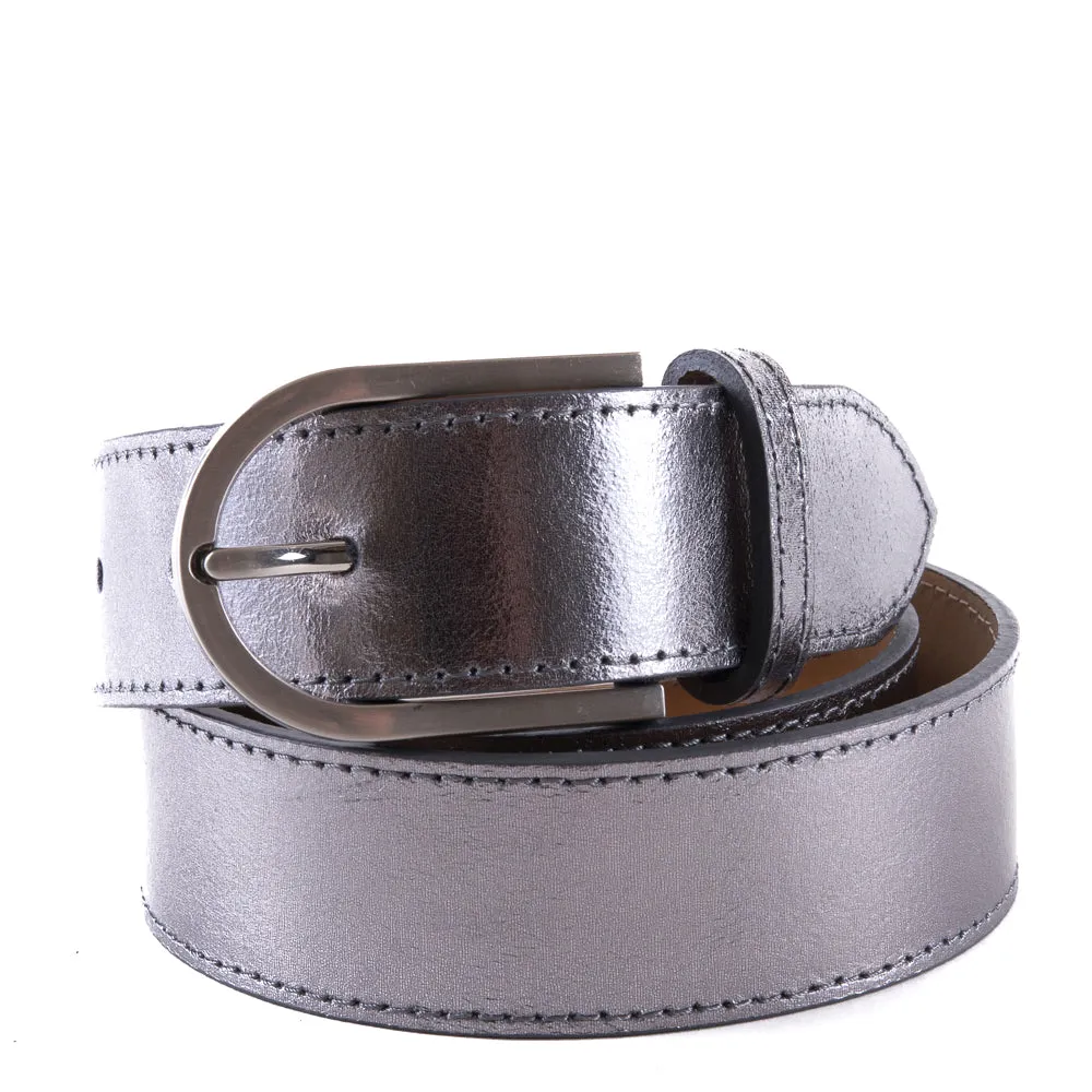 Silver Real Italian Leather Wide Belt Pack of Two